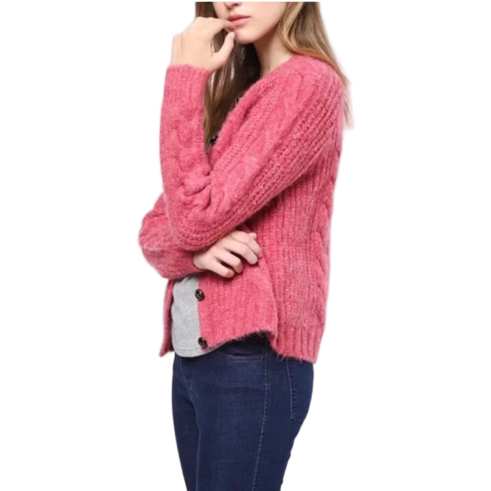 Mo:vint New York Pink Cable Knit Cardigan
